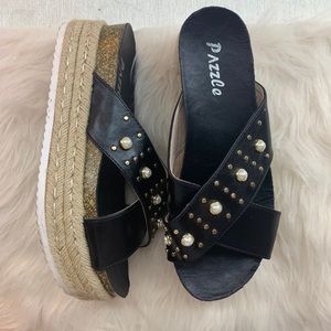 Black Pearl Studded Platform Sandals
